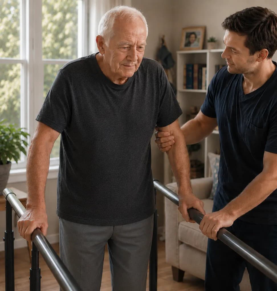 A Rehabilitation Support Therapist working with a senior in their Toronto home